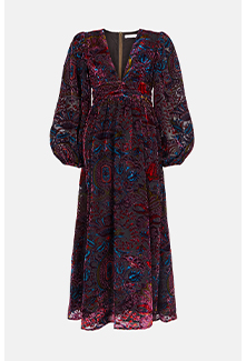 Velvet Paisley Devore Deep V Neck Maxi Dress