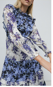 shirred high neck maxi dress in floral