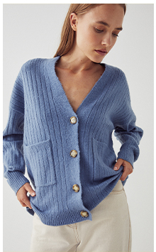 wide rib pocket detail knit cardigan