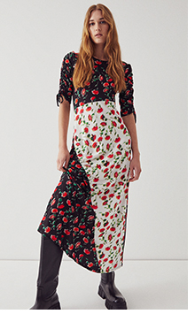 Mixed Print Ruched Front Dress