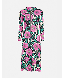 Marble Floral Zip Collared Midi Dress