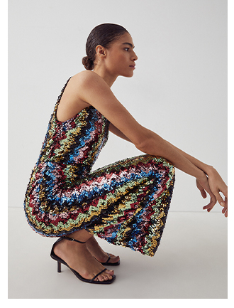 sequin zig zag flare jumpsuit