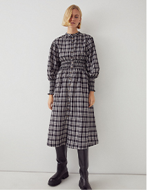 shirred waist button front midi dress
