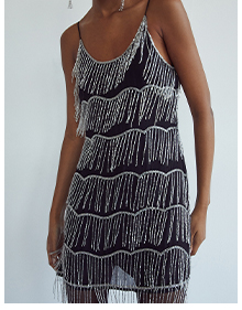 embellished tassle mini dress