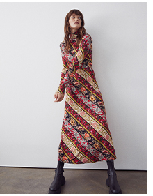printed roll neck long sleeve midi dress