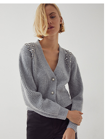 recycled embellished crop knitted cardigan