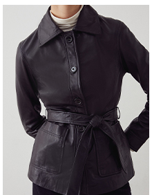 real leather button through belted jacket