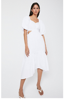 Midi Dress With Cutout Sides & Dip Hem