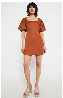 Linen Puff Sleeve Shift Dress