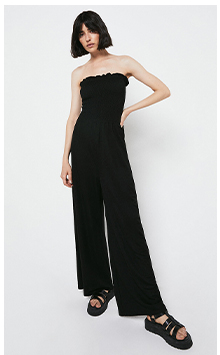 Pique Shirred Bandeau Jumpsuit