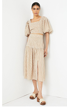 Gingham Dropped Waist Midi Skirt