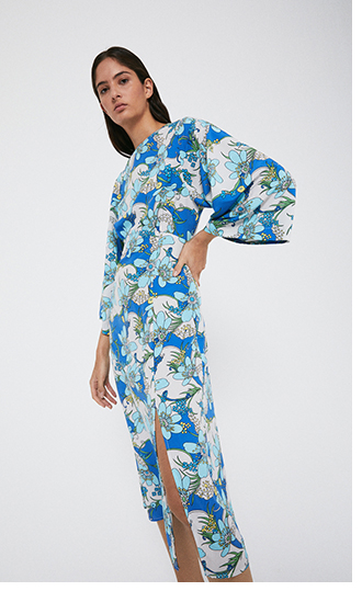 Kimono Sleeve Dress In 70s Swirl Print