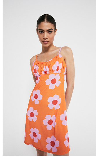 Printed Cami Tie Strap Short Dress