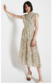 Midaxi Dress In Print With Broderie