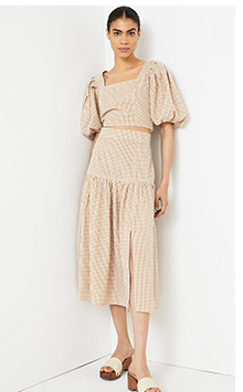 Gingham Dropped Waist Midi Skirt