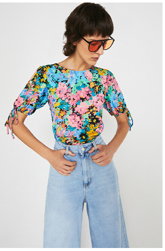 Printed Tie Cuff Top