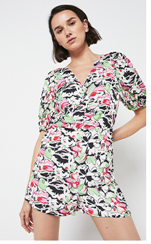 Ruched Front Playsuit In Print