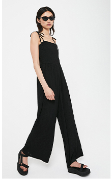 Textured Spot Cheesecloth Shirred Jumpsuit