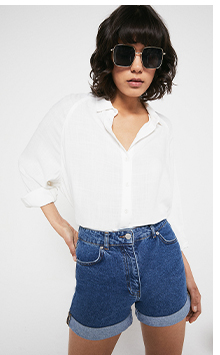 Organic Cotton Denim Mom Shorts