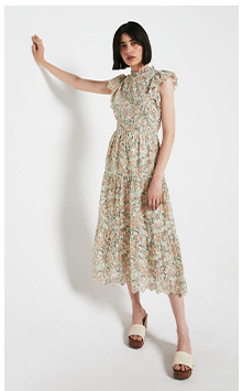 Midaxi Dress In Print With Broderie