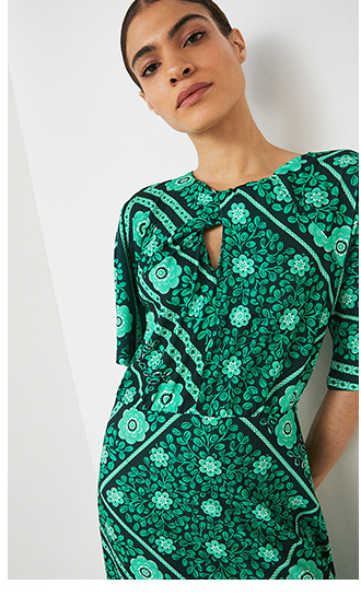 Printed Knot Detail Midi Dress