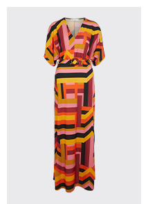 Printed Batwing Belted Maxi Dress