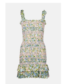 Floral Tie Shoulder Smocked Mini Dress