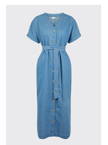 Denim Belted Relaxed Midi Dress