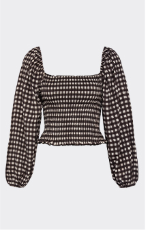 Printed Shirred Bodice Puff Sleeve Top