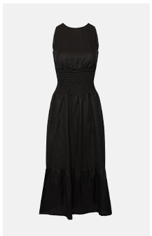 Linen Mix Shirred Open Back Midi Dress
