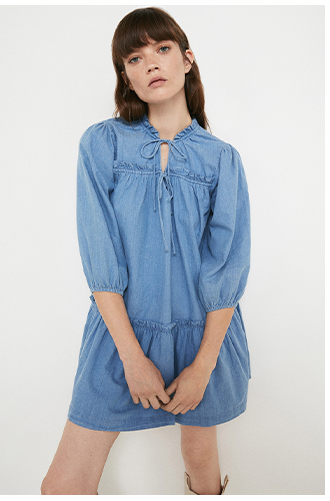 Tie Neck Ruffle Mini Dress