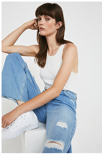76s Wide Leg Full Length Rip Detail Jeans