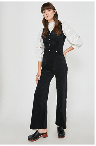 Cord Sleeveless Button Front Jumpsuit