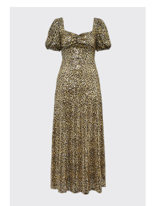 Animal Sequin Puff Sleeve Midi Dress