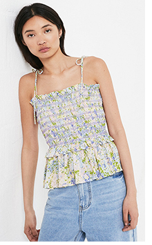 Floral Smocked Tie Shoulder Cami Top