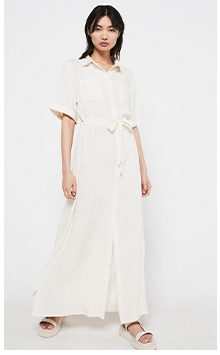 Soft Shirt Maxi Dress With Tie Waist