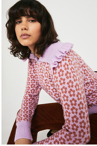 Pop Floral Jacquard Collared Knit Jumper
