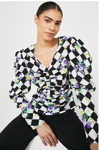 Ruched Front Puff Sleeve Top