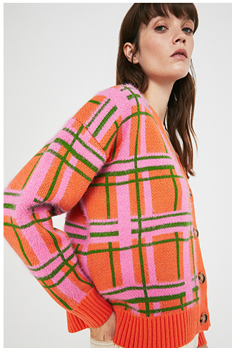 Fluffy Check Knit Cardigan
