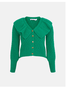 Honeycomb Ruffle Collar Knit Cardigan