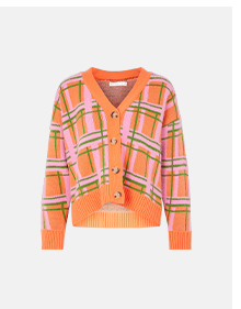 Fluffy Check Knit Cardigan