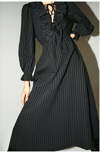 Stripe Lace Up Front Midi Dress