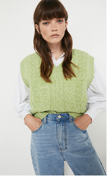 Recycled Cable Knit V Neck Vest