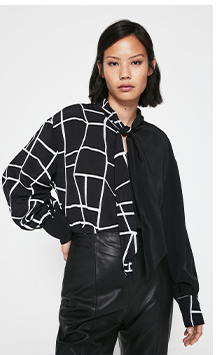 Tie Neck Splice Blouse