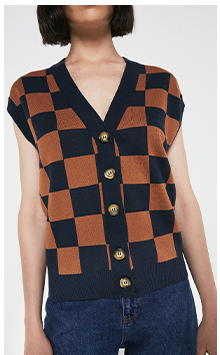 Checkerboard Button Through Vest