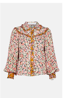 Floral Print Mix Frill Yoke Blouse