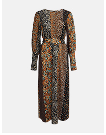 Printed Plisse Belted Midi Dress