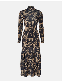 Printed Velvet Funnel Neck Midi Dress
