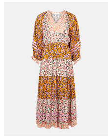 Floral Print Mix Tiered Midi Dress