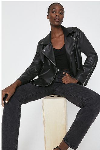 Faux Leather Relaxed Biker